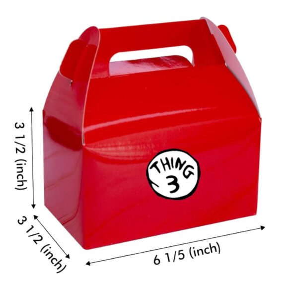 Thing Three Custom 3rd Birthday Party Gable Gift Boxes Red Set of 10 6.3 x 3.5 x - Picture 3 of 4
